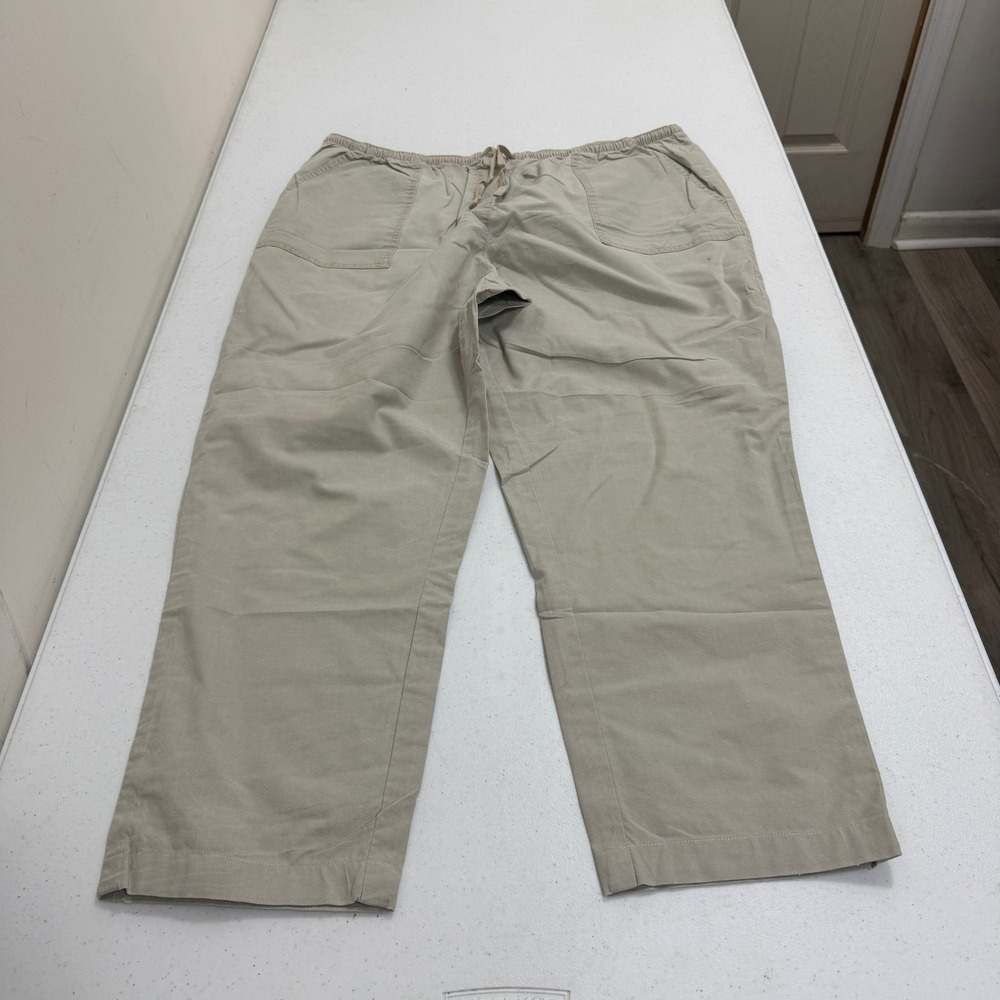 LL Bean Classic Fit Khaki Tan Elastic Waist Drawstring Pants XL Reg flaw